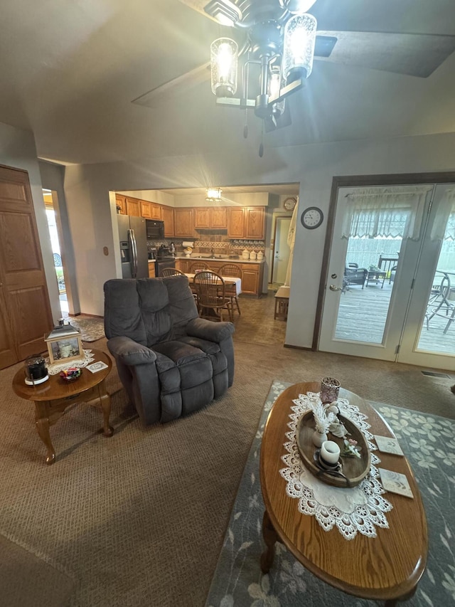 612 S Main St, Saint Marys, OH 45885 - carpeted living room featuring ceiling fan