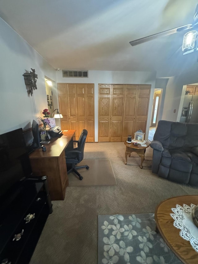 612 S Main St, Saint Marys, OH 45885 - home office featuring light colored carpet and ceiling fan