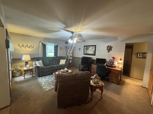 612 S Main St, Saint Marys, OH 45885 - living room featuring carpet flooring, ceiling fan, and a desk