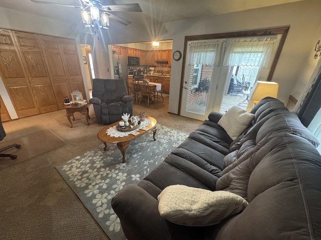 612 S Main St, Saint Marys, OH 45885 - living room featuring light carpet and a ceiling fan