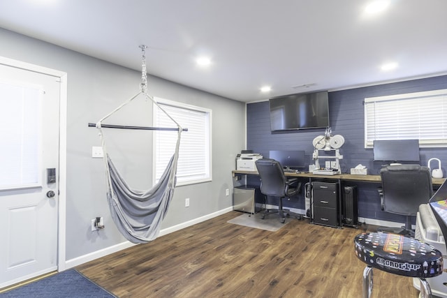 office area featuring dark hardwood / wood-style floors