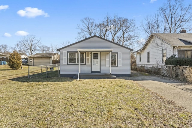 bungalow-style home with a porch and a front yard