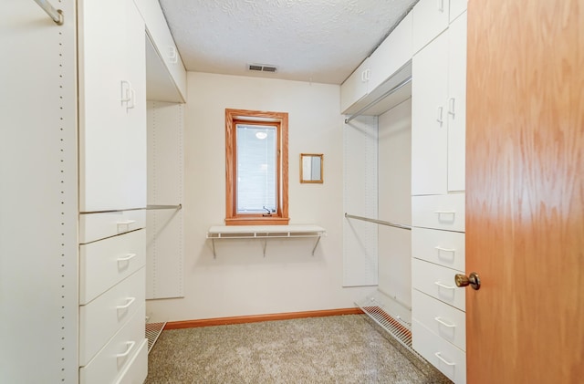 walk in closet featuring light carpet and visible vents