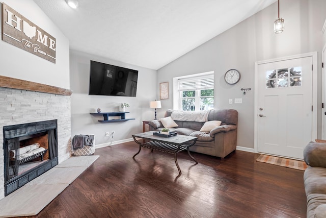 5175 Locust Post Ln, Columbus, OH 43230 - living area with high vaulted ceiling, wood finished floors, and a fireplace