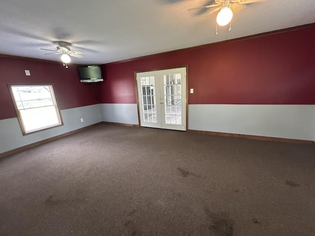 5151 Pheasant St, Lima, OH 45807 - carpeted spare room featuring ceiling fan, french doors, and ornamental molding