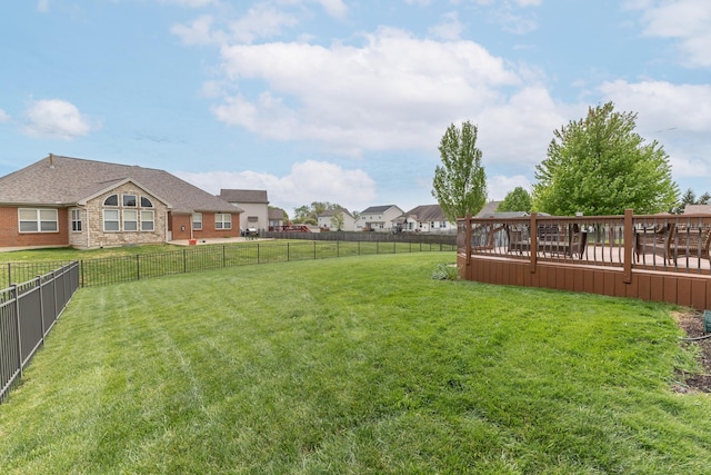 view of yard with a fenced backyard and a deck