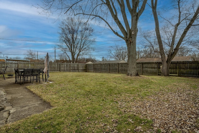 view of yard with a fenced backyard