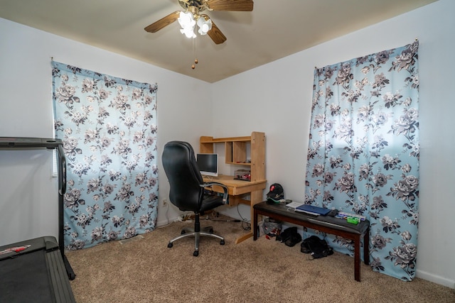 office space with carpet flooring and ceiling fan