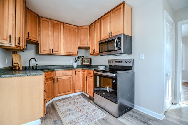 422 New St, Sidney, OH 45365 - kitchen with sink, light hardwood / wood-style flooring, and stainless steel appliances