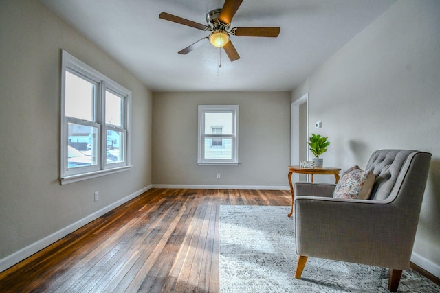 422 New St, Sidney, OH 45365 - sitting room with ceiling fan, dark hardwood / wood-style floors, and plenty of natural light