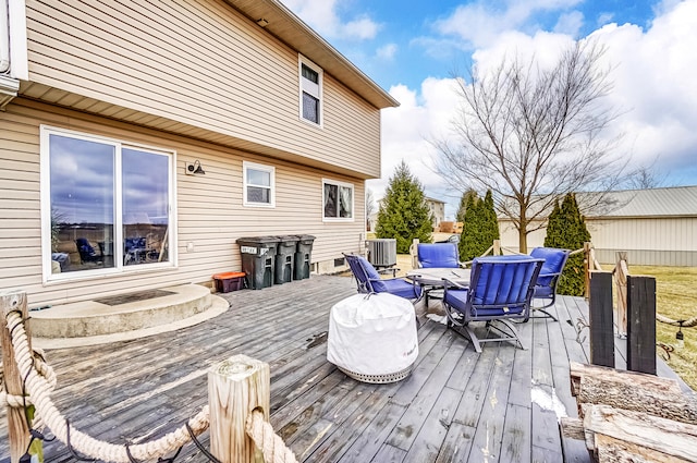 wooden terrace with central AC unit