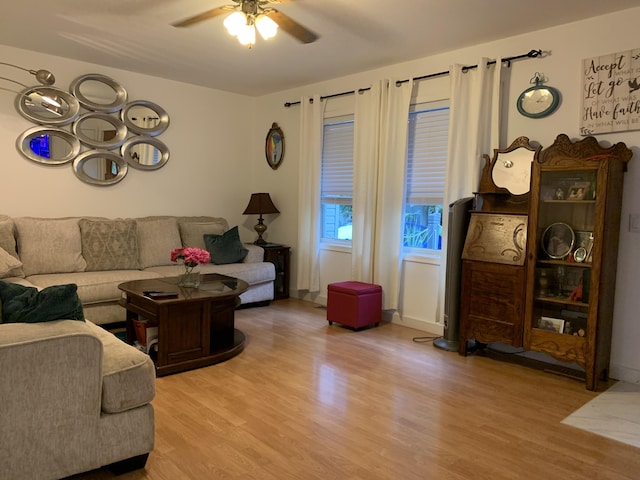6645 Oak Dr, Celina, OH 45822 - living room featuring a ceiling fan and light wood-style flooring