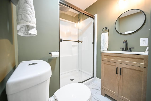 8095 N Lena-Palestine Rd, Conover, OH 45317 - bathroom featuring a stall shower, marble finish flooring, and vanity