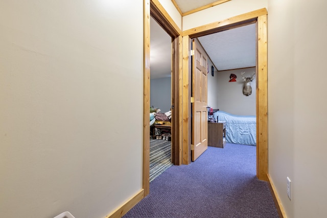 hallway with carpet floors