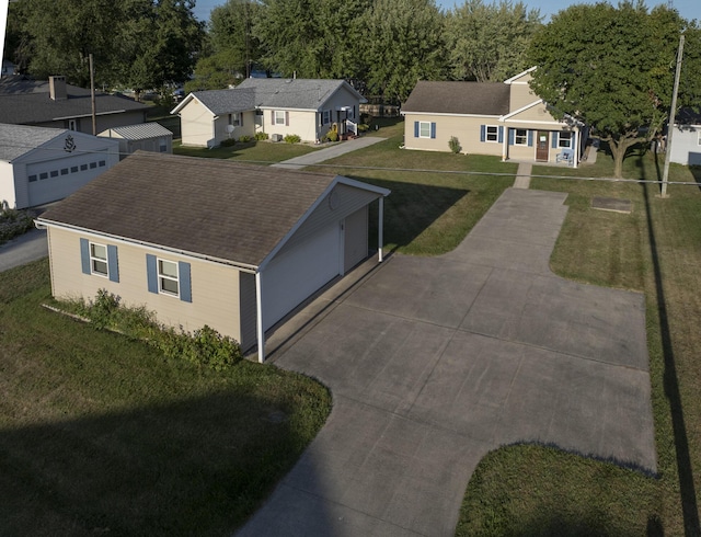 exterior space with a residential view, a front lawn, and a porch