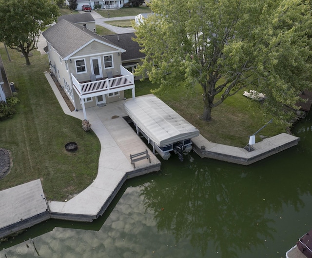 aerial view featuring a water view