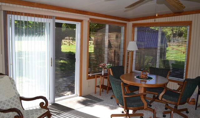 sunroom featuring a ceiling fan and a wealth of natural light