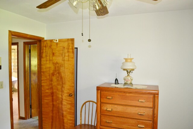 bedroom featuring ceiling fan and carpet flooring