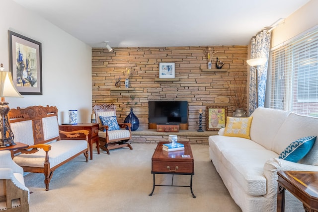 living room featuring light colored carpet