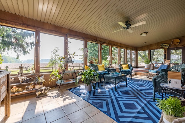 8339 Hite Rd, West Liberty, OH 43357 - sunroom featuring tile patterned flooring, healthy amount of natural light, vaulted ceiling, wooden ceiling, and wooden walls
