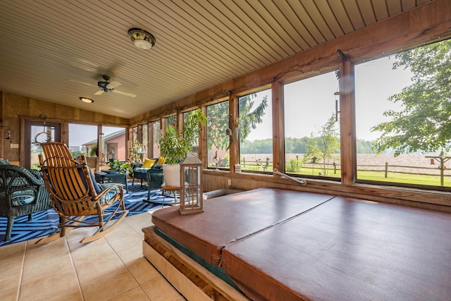 8339 Hite Rd, West Liberty, OH 43357 - sunroom featuring tile patterned flooring, wooden walls, and a hot tub