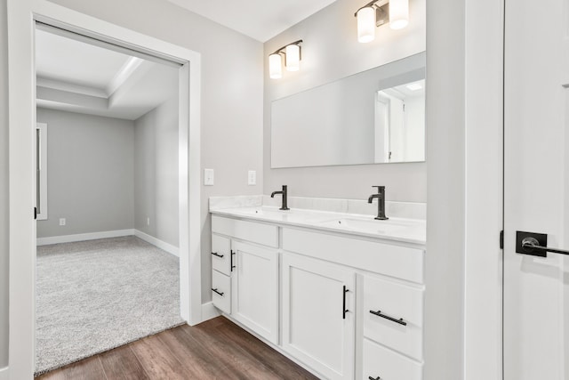 1160 Waterloo St, Troy, OH 45373 - bathroom featuring double vanity and wood finished floors
