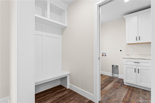 mudroom featuring dark wood-type flooring