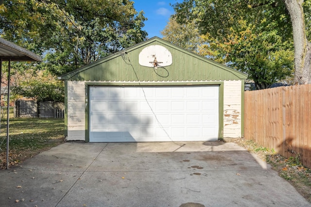 detached garage with fence