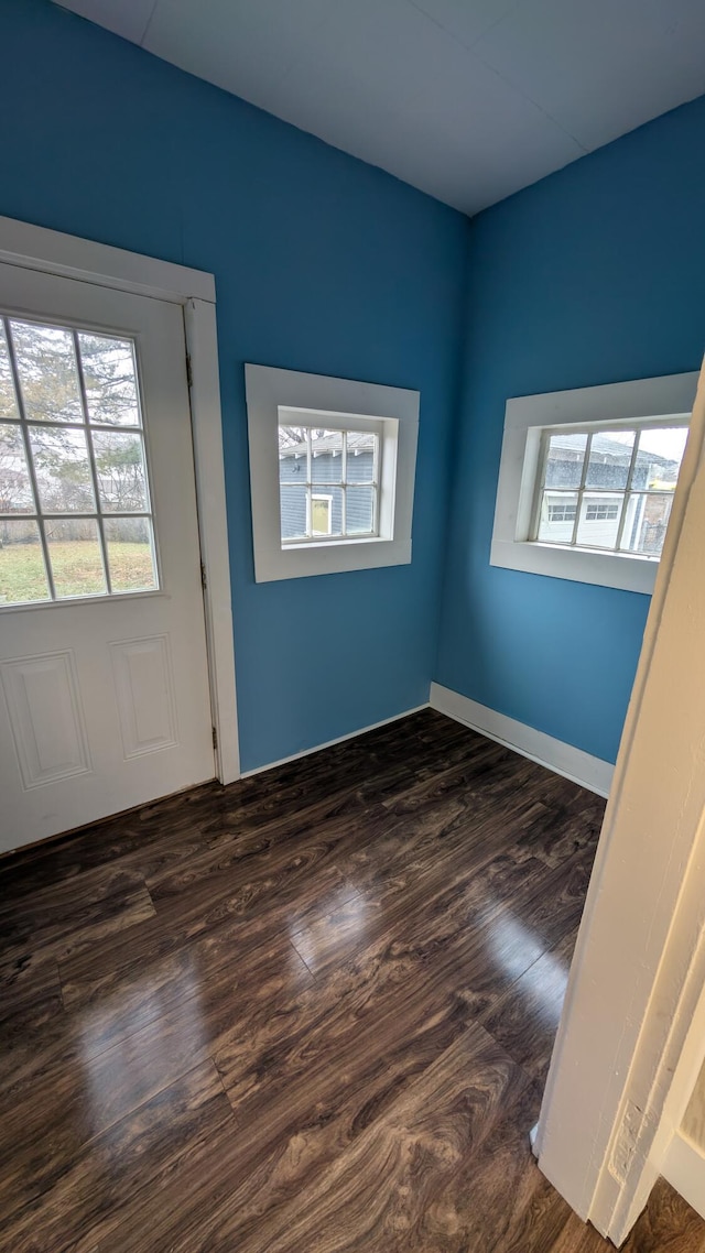 spare room with dark hardwood / wood-style flooring and a wealth of natural light