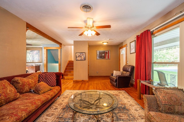 302 N W St, Arcanum, OH 45304 - living room with stairway, wood finished floors, and ceiling fan