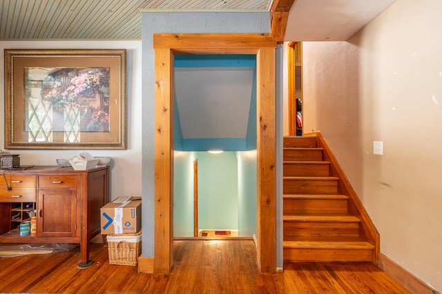 302 N W St, Arcanum, OH 45304 - stairs featuring wood finished floors and baseboards