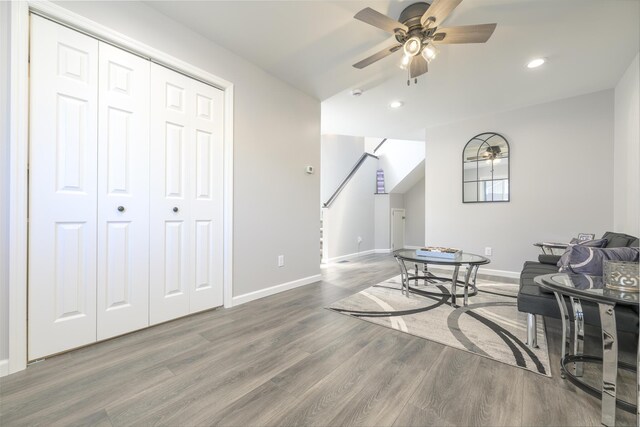 11531 Circle Dr, Lakeview, OH 43331 - living area with wood finished floors, ceiling fan, and recessed lighting