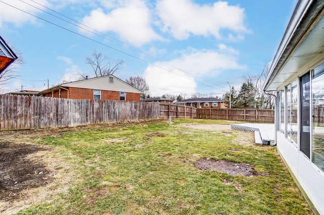 view of yard with a fenced backyard