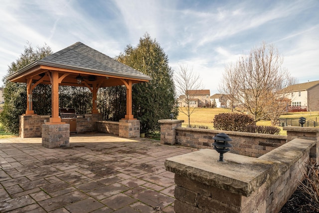 view of patio featuring a gazebo and area for grilling