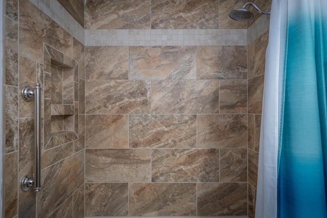 bathroom with a shower with shower curtain