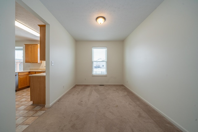 carpeted spare room with a textured ceiling