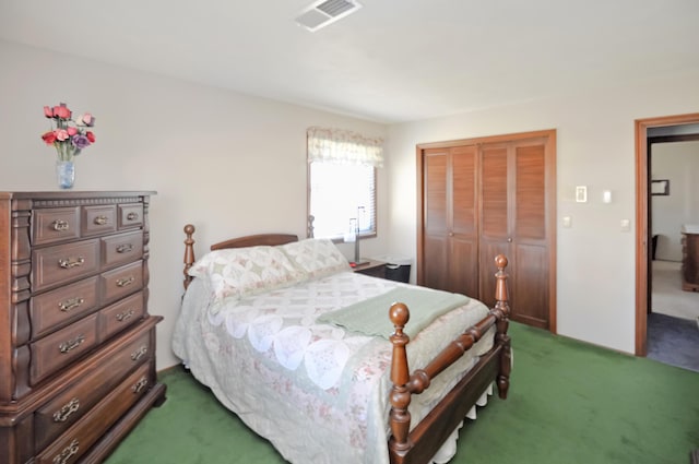 carpeted bedroom with a closet