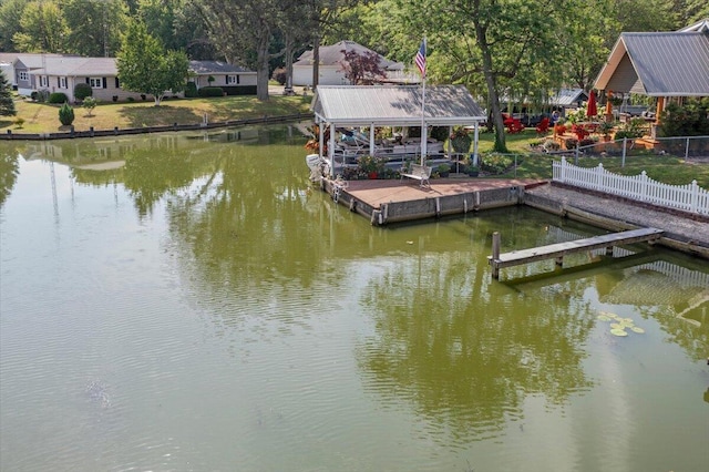 view of dock with a water view