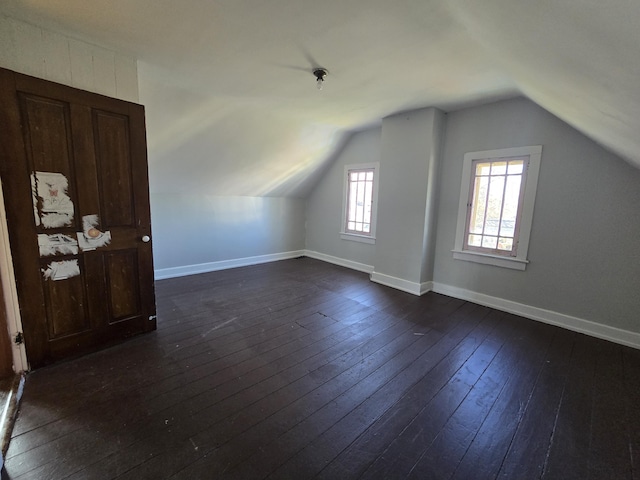 additional living space with lofted ceiling and dark hardwood / wood-style flooring