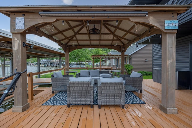 11181 Elm St, Lakeview, OH 43331 - wooden deck with a gazebo, outdoor lounge area, and a water view