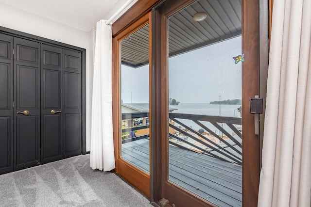 11181 Elm St, Lakeview, OH 43331 - doorway to outside with carpet and a water view