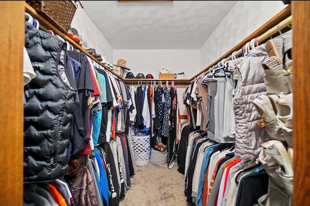 walk in closet with carpet floors