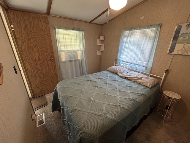 11240 Mohawk Path, Lakeview, OH 43331 - carpeted bedroom featuring wooden walls