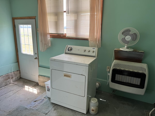 5062 Mercer Van Wert County Line Rd, Rockford, OH 45882 - washroom with heating unit, washer / clothes dryer, and carpet