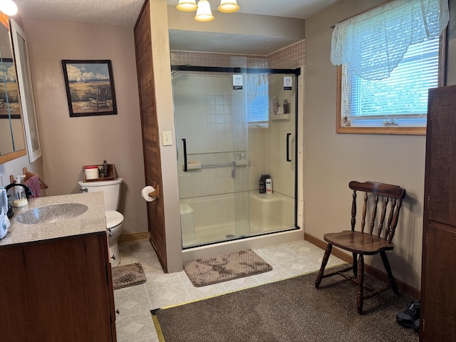 5062 Mercer Van Wert County Line Rd, Rockford, OH 45882 - full bath featuring a shower stall, vanity, tile patterned flooring, and a textured ceiling