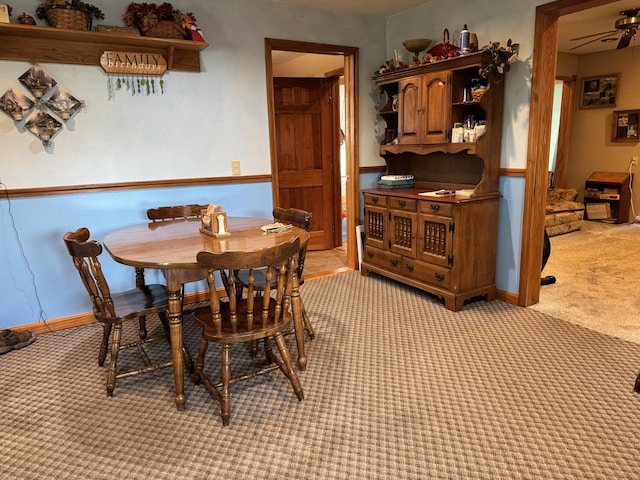 5062 Mercer Van Wert County Line Rd, Rockford, OH 45882 - dining area with carpet flooring and ceiling fan