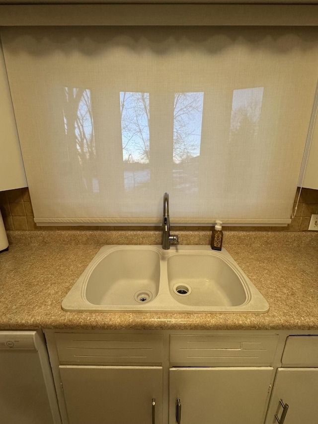 interior details with white dishwasher and sink