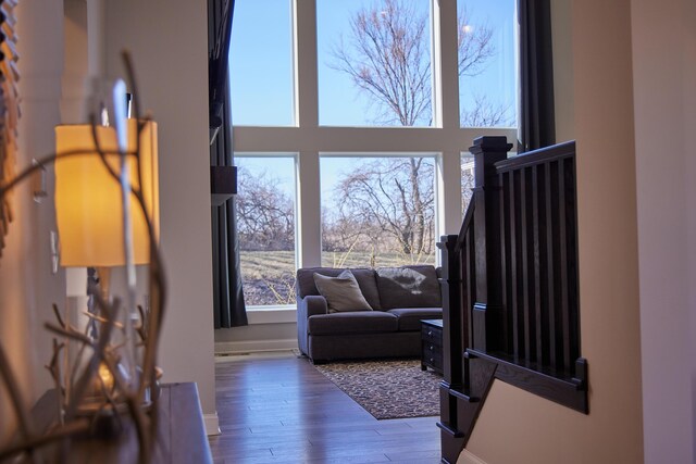 foyer entrance featuring baseboards and wood finished floors