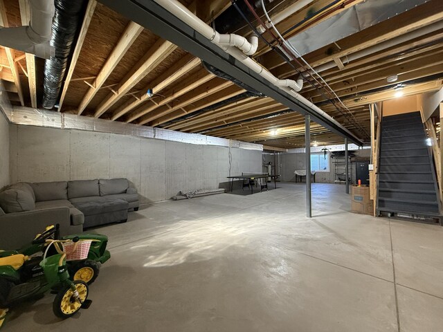 below grade area featuring stairs