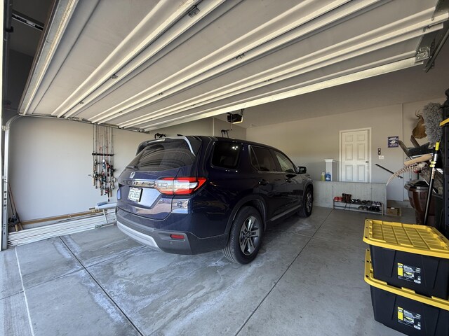 garage with a garage door opener